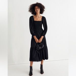 Madewell Petite Lucie Tiered Midi Dress in Dot size small petite